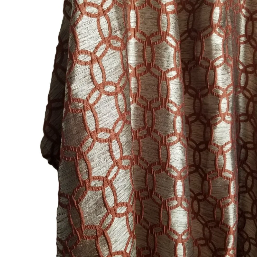 2 Geometric Drape Panels 53 Wide 83 Long Rust Gold Metallic Lined Window Curtain